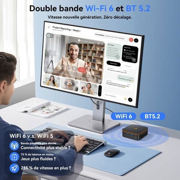 Mini PC Huidun H50 Intel Twin Lake N150 3.6GHz Max 8 Go 256 Go/SSD 2To, Windows 11 Pro, Wifi 6, 4K UHD Display NETFLIX - Grå