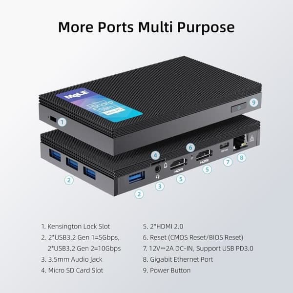 Mini PC - MELE - Quieter3Q - Celeron N5105 - 8GB RAM - 128GB SSD - WiFi 5 - 4K UHD