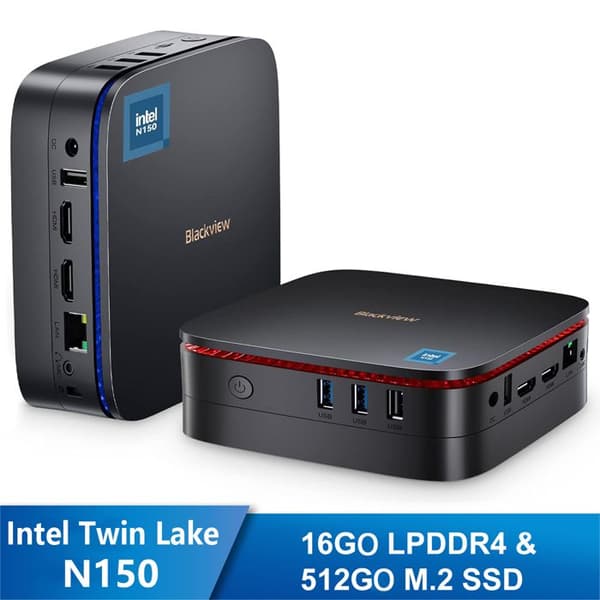 Mini PC Blackview MP60 Intel Twin Lake N150 3.6GHz Max 16 Go 512 Go/SSD 2To, Windows 11, Wifi 6, 4K UHD Display NETFLIX - Grå
