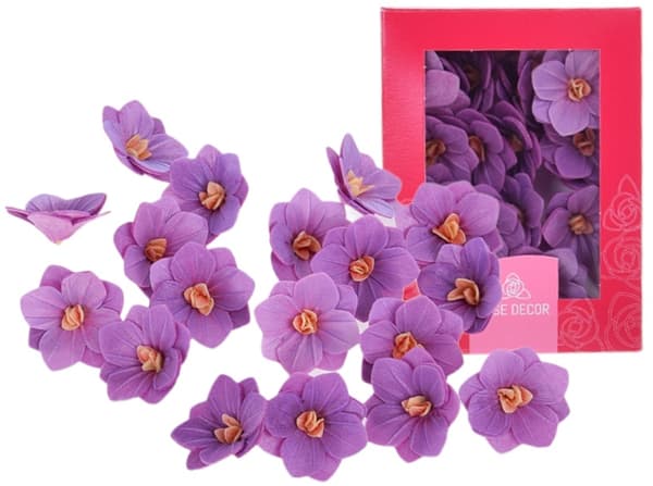 HORTENSIA-vaffel lila 18 st blommor för att dekorera tårtor och bakverk