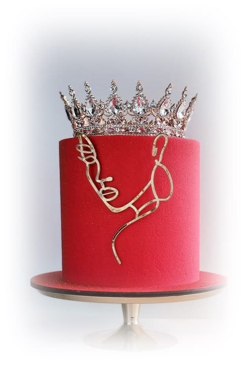 Tårtdekoration CROWN guld turkos topping 8cm