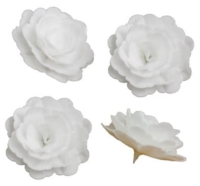 Spiselig vaffelrose til kinesisk kage stor hvid 7 cm / 4 stk.