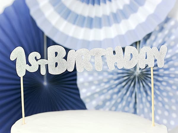 Tårtdekoration "1-årsdag" Silverglitter