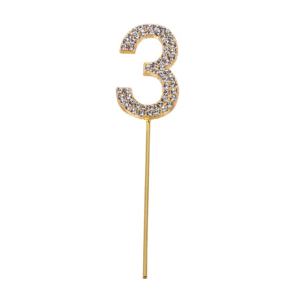 Tårtdekoration med ZIRCONS GOLDEN-nummer "3"