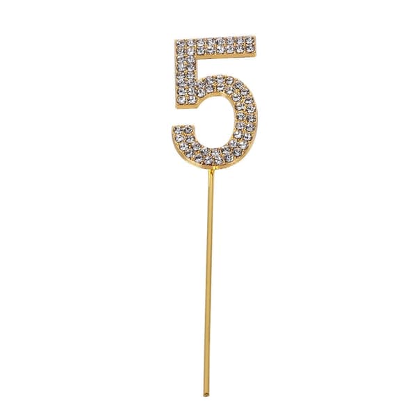 Tårtdekoration med ZIRCONS GOLDEN-nummer "5"