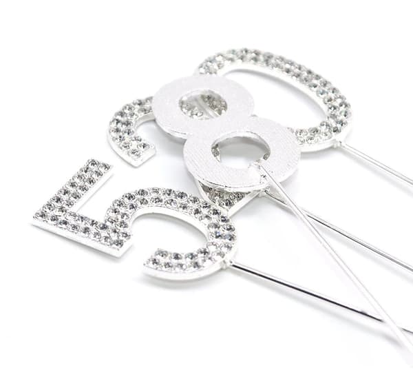 Tårtdekoration med ZIRKONER SILVER nummer ""0""
