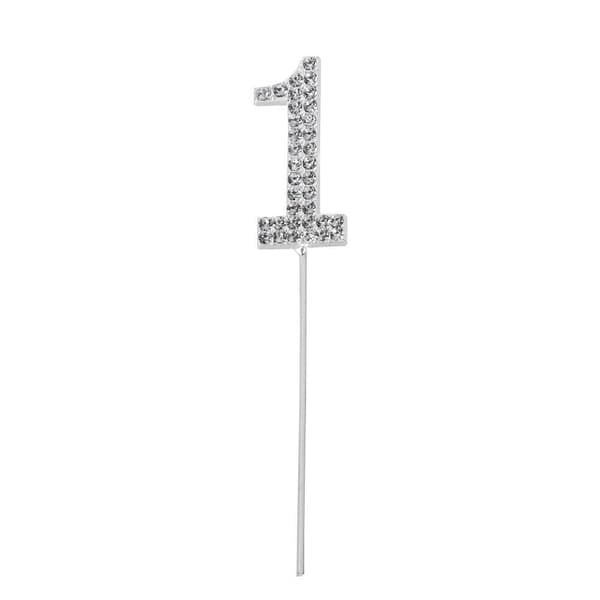 Tårtdekoration med ZIRKONER SILVER nummer "1"