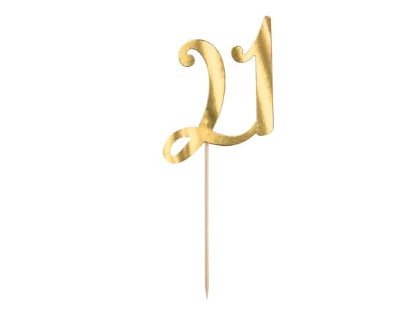 Tårtdekoration "21" guld
