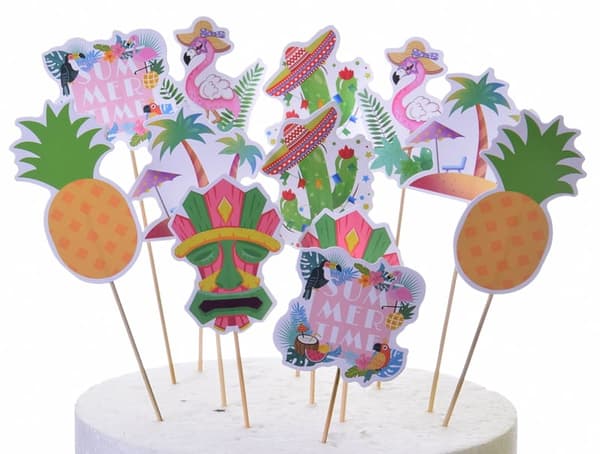 Kagedekorationstoppere HAWAII FLAMINGO sæt med 12