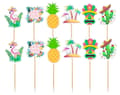 Miniatyrbillede 1 af 2: Kagedekorationstoppere HAWAII FLAMINGO sæt med 12