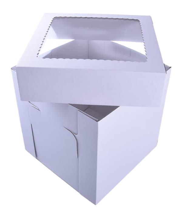 Kageæske 30x30x15cm HØJ hvid med vindue STRONG 3W