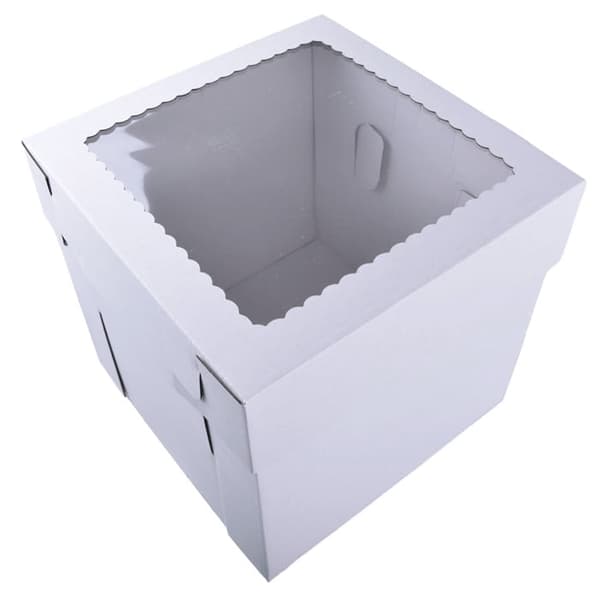 Kageæske 30x30x15cm HØJ hvid med vindue STRONG 3W