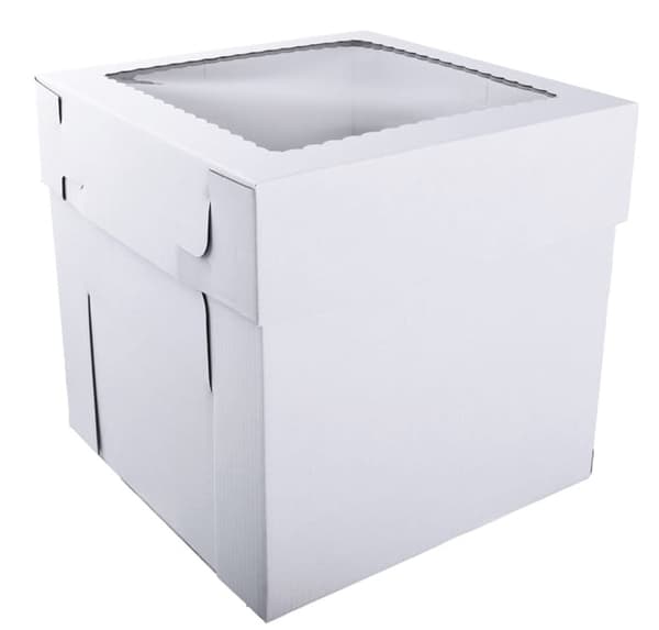Kageæske 30x30x15cm HØJ hvid med vindue STRONG 3W