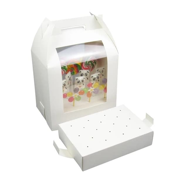 Cake pops klubbask 15x21x30cm med fönster och insats 5 st