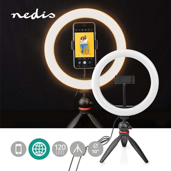Nedis Ringlys | 10 inch | 120 LED's | 2700 - 6700 K | Stativ | Sort