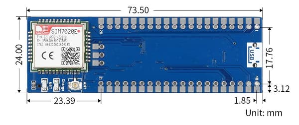 Modul med SIM7020E NB-IoT för Raspberry Pi Pico
