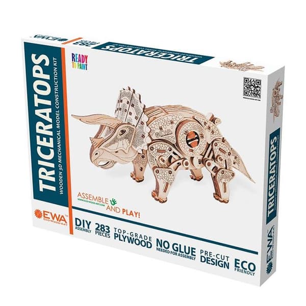 Byggspel - Triceratops - Mekaniskt träpussel - Brun - 14 år och uppåt - Inomhus