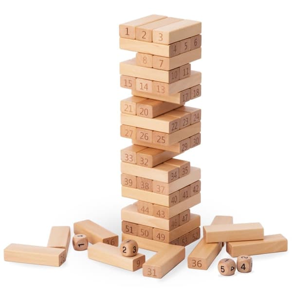 Mamabrum, arcade-peli puussa Tower Numbers,Puupalikat, noppa, mukaansatempaava, tukee puheaistin oppimista, yli 3-vuotiaille lapsille