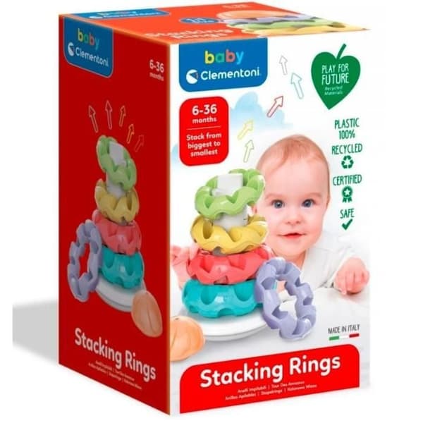 Leksak - CLEMENTONI - Färgglad tornpyramid Montessoricirklar Babypussel - 100% återvunnet - Från 6 månader
