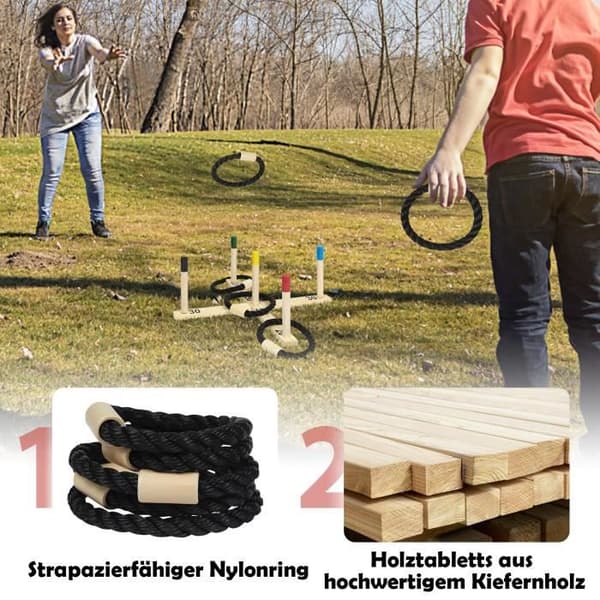 Träringkastningsspel - LZQ - Skicklighetsspel utomhus - 5 ringar - 5 inlägg