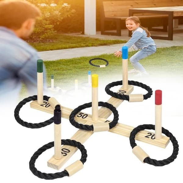 Träringkastningsspel - LZQ - Skicklighetsspel utomhus - 5 ringar - 5 inlägg