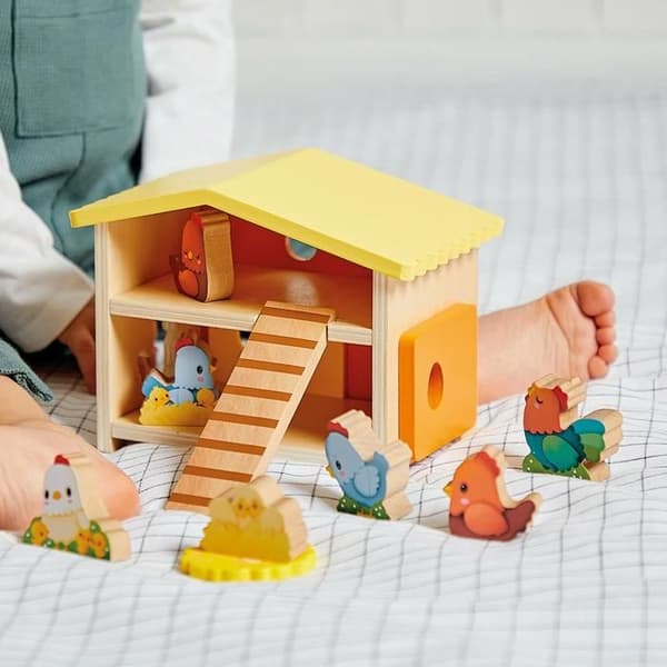 Leksak för tidig inlärning - Janod - Mitt första hönshus - 9 träfigurer - 12 månader och över - Gul
