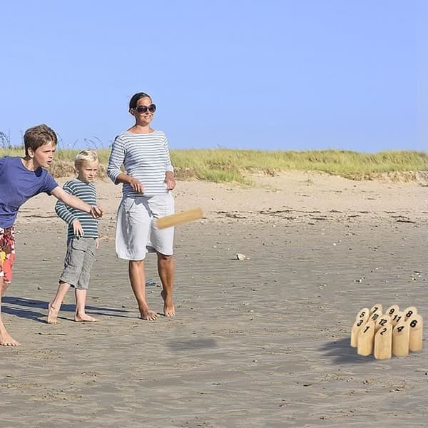 YUENFONG Kubb kastspel i trä med nummer, fritidsleksak utomhus, kastspel med tall, naturlig färg