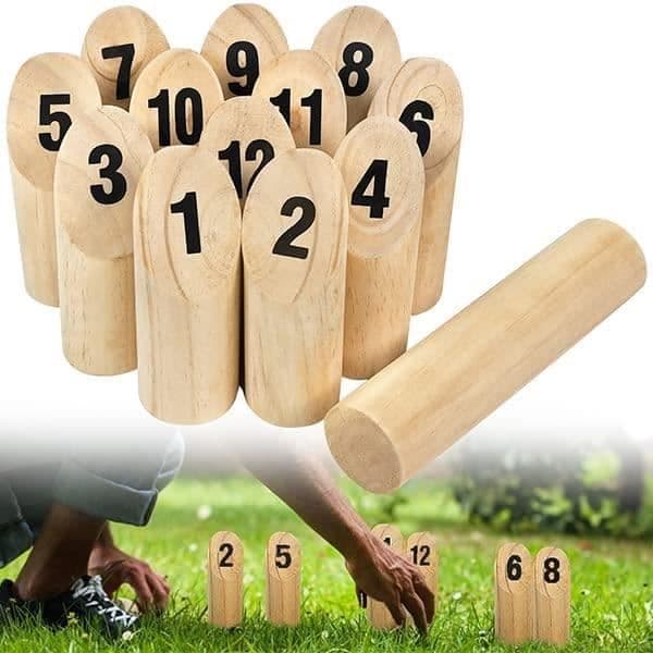 YUENFONG Kubb kastspel i trä med nummer, fritidsleksak utomhus, kastspel med tall, naturlig färg