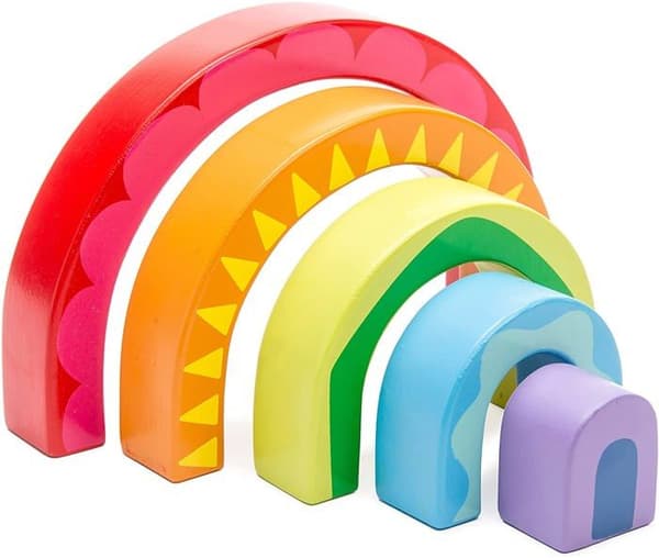 Le Toy Van Petilou Toy rainbow tunnel är en vacker 5-delad regnbågstunnel leksak som erbjuder oändligt kreativ lek. Dess livliga färger