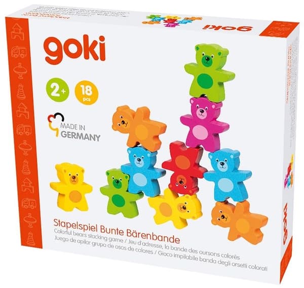 Spel med fingerfärdighet - Goki - Färgglada björnar - 18 delar - Finmotorik - 2 år och uppåt