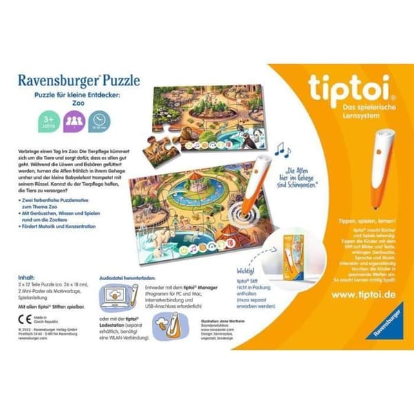 Brädspel - TIPTOI - 00138 - Zoo Pussel - 24 bitar - Flerfärgad - 3 år och uppåt