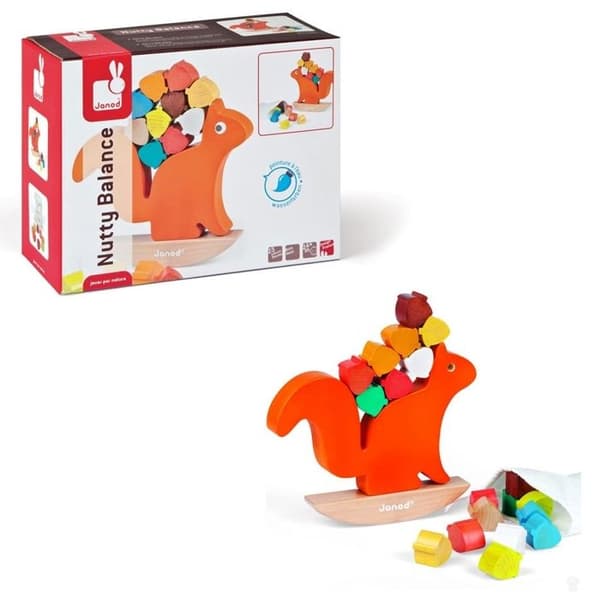 JANOD - Nutty Balance (trä) - Balanseringsspel för 18 månader gammal baby - Flerfärgad