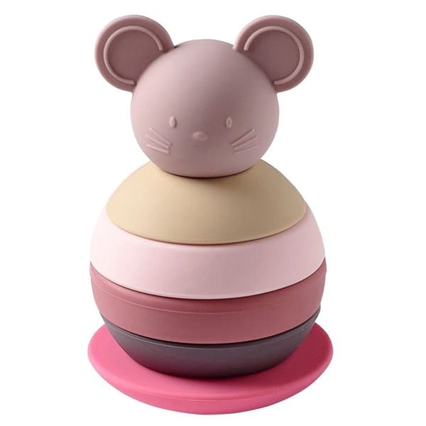 Väckande leksak - Nattou - Stapelbar kullande mus i rosa - 5 silikonringar - Konvex - Unisex
