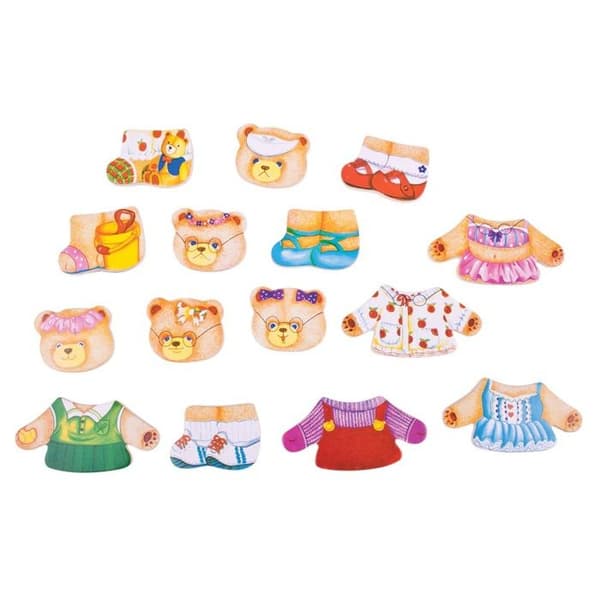 Pussel med inlägg - Bigjigs Toys - Klä på björnfamiljen - 72 delar - 3 år - Inomhus