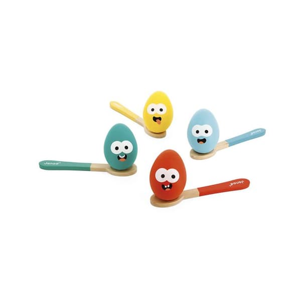 JANOD Wooden Egg Race Game - 4 skedar och 4 ägg - FSC TM Produkt - Från 3 år