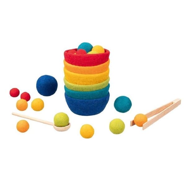 Utbildningsspel - Goki - Sorterino - Filtkulor - Stapelkoppar - Från 3 år och uppåt