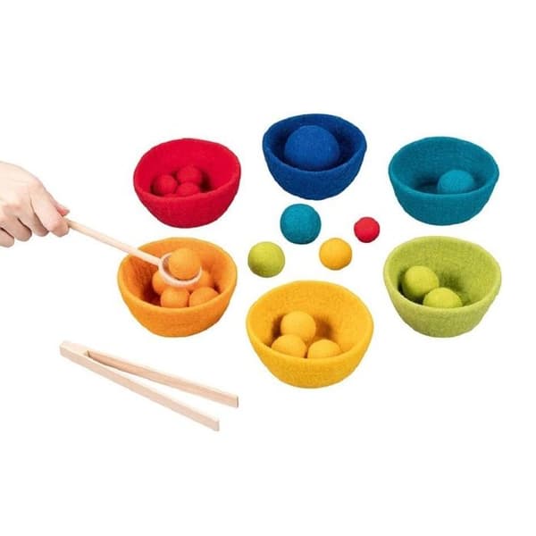 Utbildningsspel - Goki - Sorterino - Filtkulor - Stapelkoppar - Från 3 år och uppåt