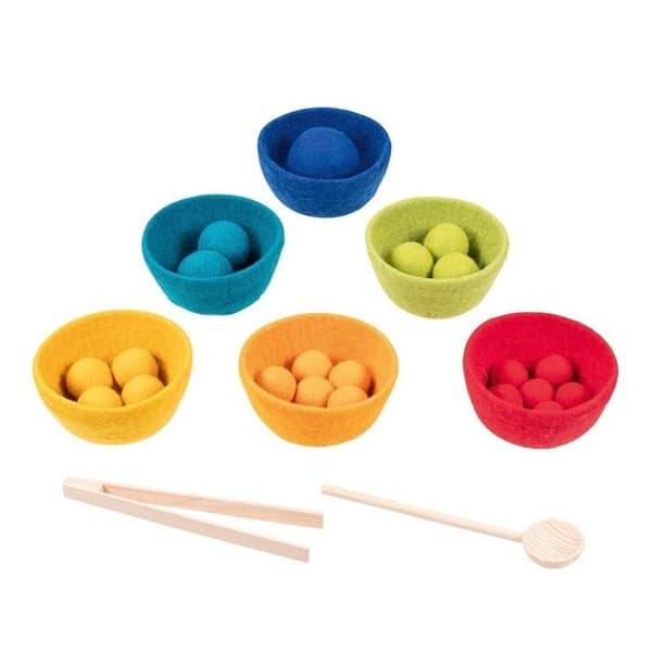 Utbildningsspel - Goki - Sorterino - Filtkulor - Stapelkoppar - Från 3 år och uppåt