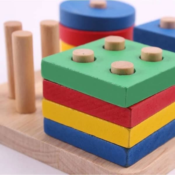 Geometriska pedagogiska leksaker i trä - Baby - Byggklossar - Pyramid - Barngåva