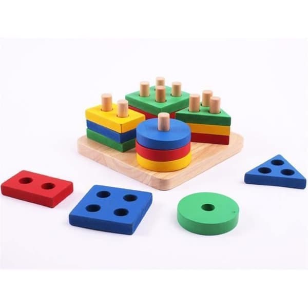 Geometriska pedagogiska leksaker i trä - Baby - Byggklossar - Pyramid - Barngåva