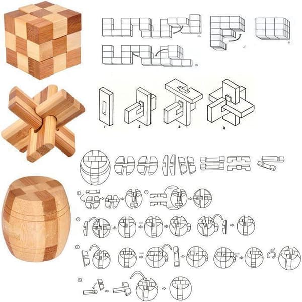 9 Bit Trädpussel, Pusselspel - 3D - 4,5 cm - Intellektuell Testspel Utbildningsleksak Gåva för Vuxna och Barn