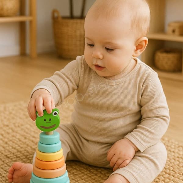 Montessori-leksak - Ej specificerad - En stapelbar trä-torn - Finmotorik - Slumptjur - 12 månader och uppåt
