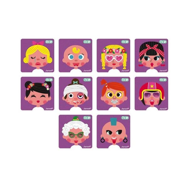 Magnetiskt pedagogiskt spel JANOD Magnéti'book Crazy Faces för flickor - 55 magneter - från 3 år och uppåt