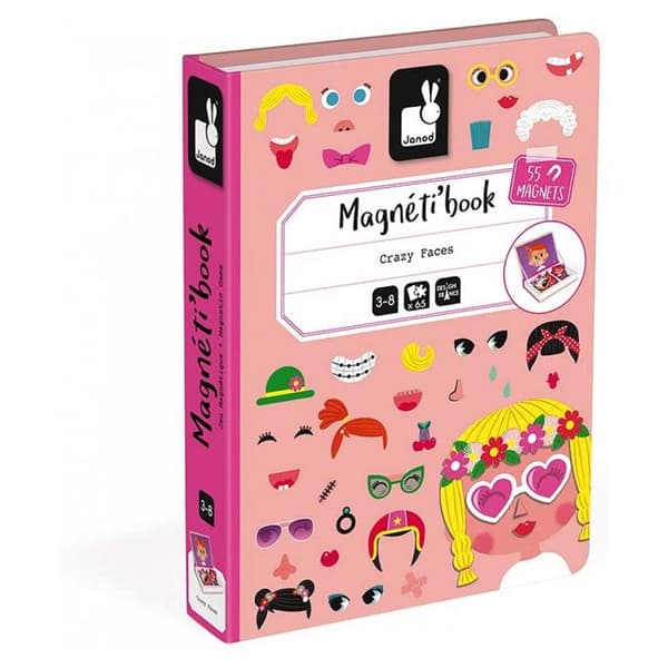 Magnetiskt pedagogiskt spel JANOD Magnéti'book Crazy Faces för flickor - 55 magneter - från 3 år och uppåt