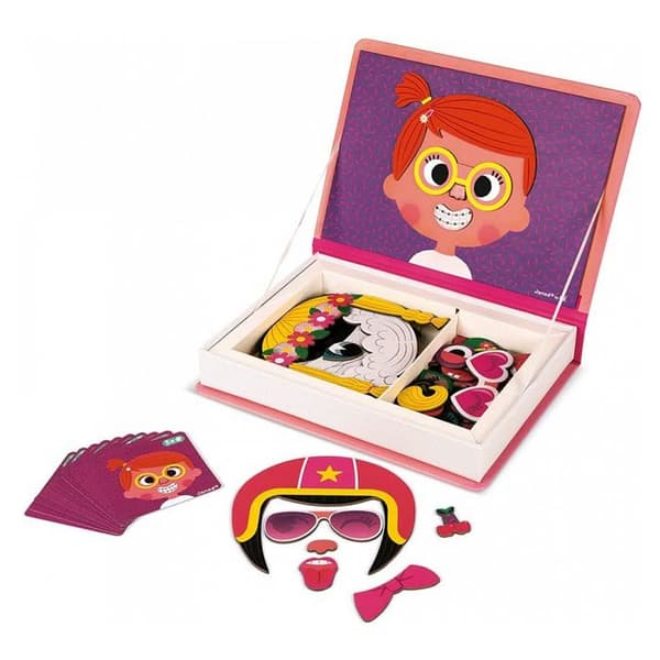Magnetiskt pedagogiskt spel JANOD Magnéti'book Crazy Faces för flickor - 55 magneter - från 3 år och uppåt