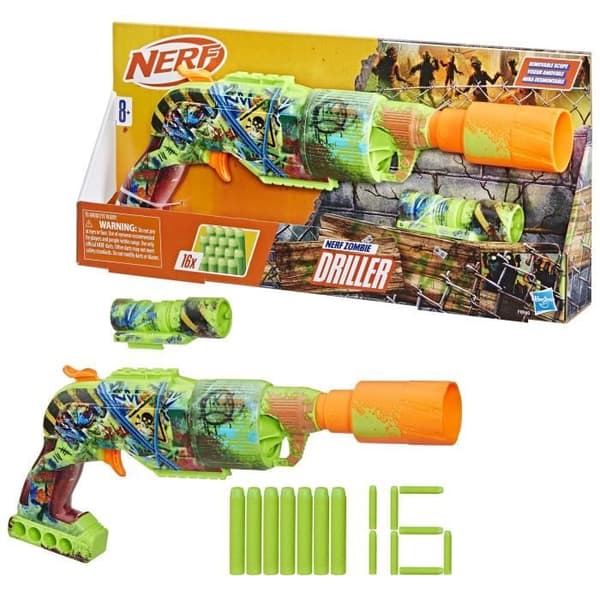 Nerf Zombie Driller, Blaster med dart, roterande cylinder, Från 8 år