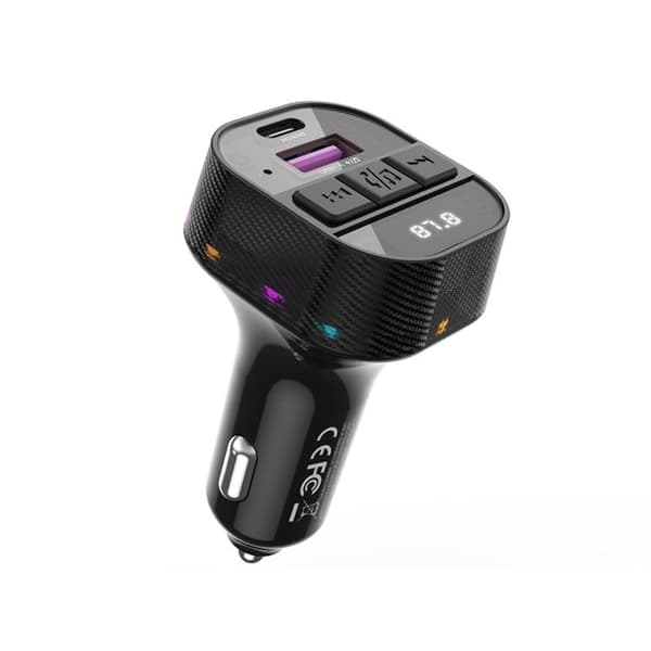 XO FM-sändare Bluetooth Med Billadare 30W + USB-C Kabel - Svart