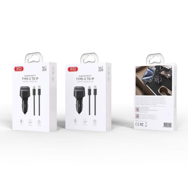 XO FM-sändare Bluetooth Med Billadare 30W + USB-C Kabel - Svart