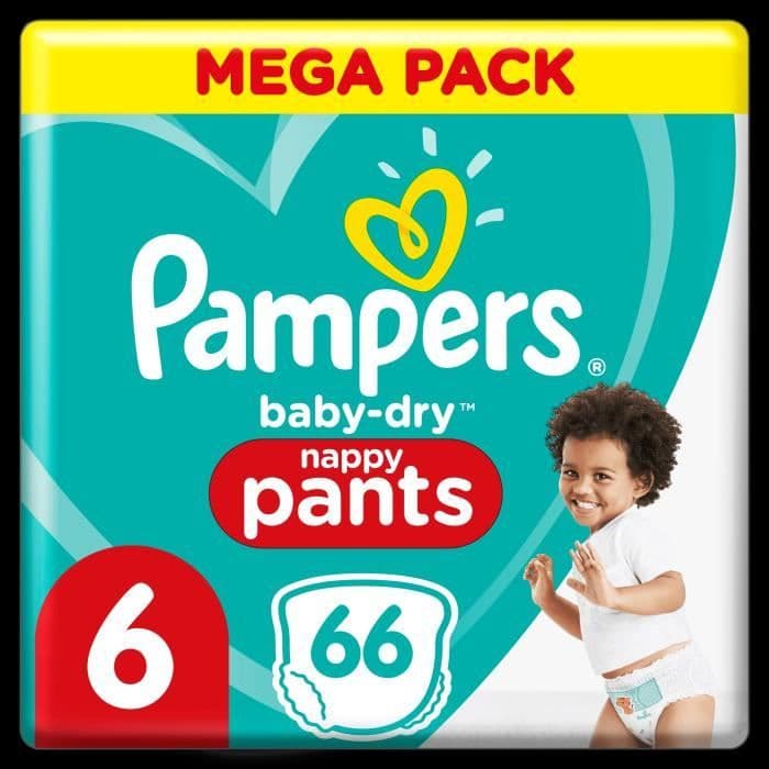 Pampers Baby-Dry Pants bleer Størrelse 6, 66 Trusser