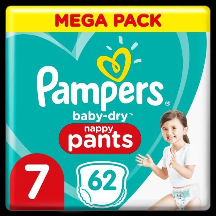 Pampers Baby-Dry Pants bleer Størrelse 7, 62 Trusser